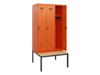 locker met bank,HxBxD 1950x900x815mm,3vak,vak B 300mm,draaigrendel - 1