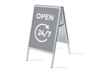 Stoepbord A1 complete set met print 'Open 24/7' Grijs - 1