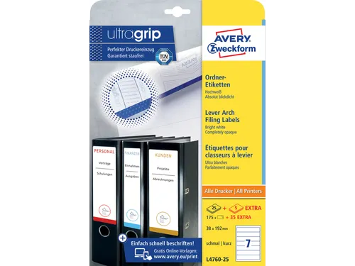 Avery L4760-25 Rugetiket smal 192x38mm zelfklevend wit 175 stuks