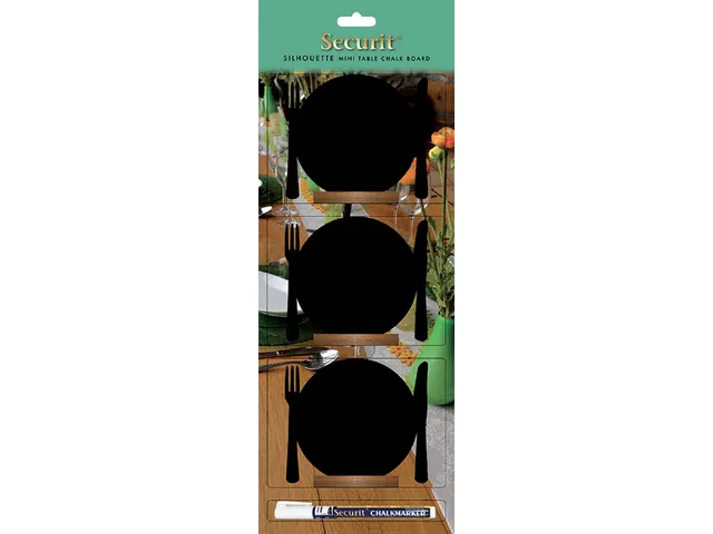 Ardoise Securit Assiette 10x12cm socle bois 3 pièces
