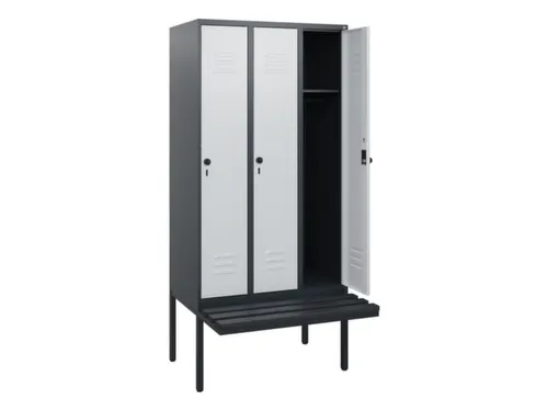 locker met bank,HxBxD 1950x900x815mm,3vak,vak B 300mm,draaigrendel