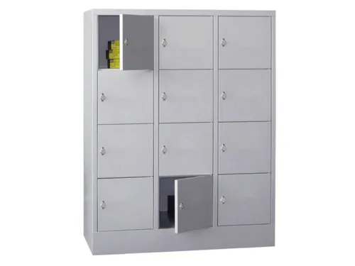 lockerkast,HxBxD 1518x1200x500mm,3x4vakken,RAL7035,front RAL6011