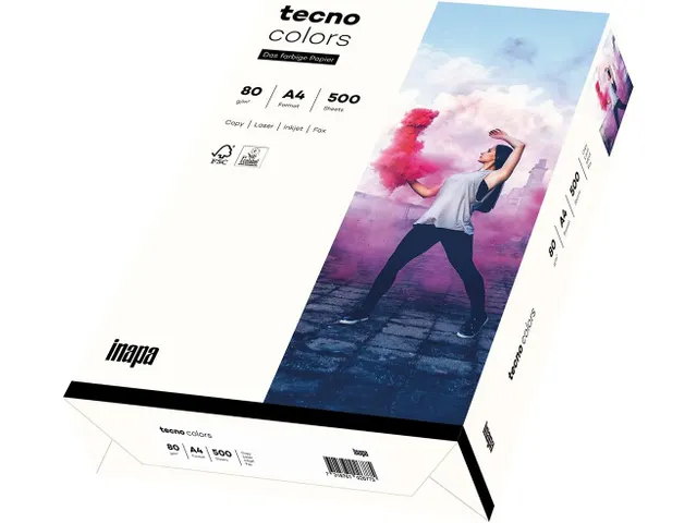 Inapa Tecno colors Gekleurd papier A4 Natuurlijk Wit 80 gram 500 vel