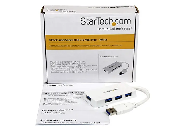 4-Port USB 3.0 Hub with Integrated Cable 5Gbps Portable SuperSpeed USB Hub USB 3 Mini Hub Black (ST4300MINU3B