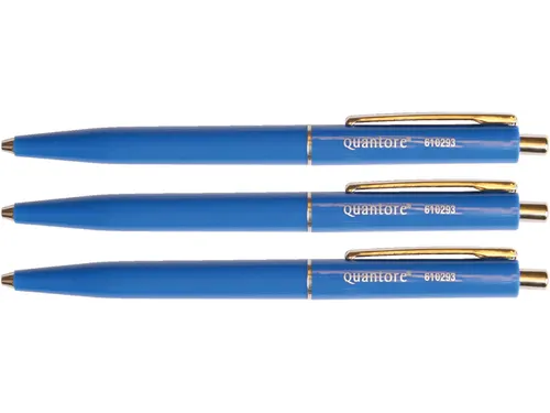 Balpen Quantore drukknop met metalen clip blauw medium