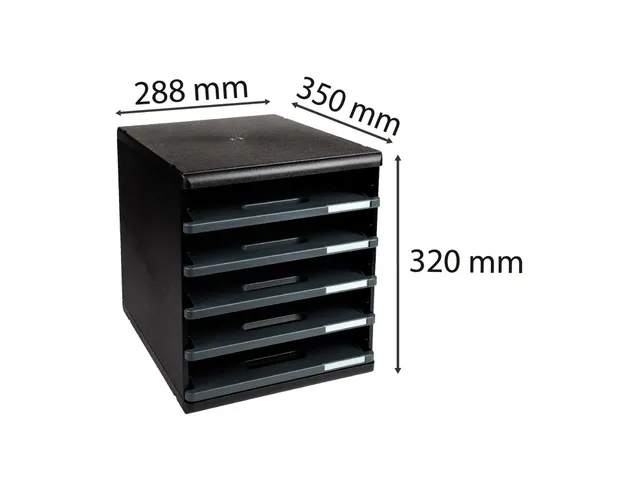 Exacompta Ladenblok Modulo met 5 Laden Open, Zwart/Grijs