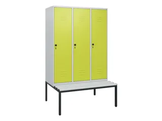 locker met bank,HxBxD 1950x1200x815mm,3vak,vak B 400mm,draaigrendel - 1