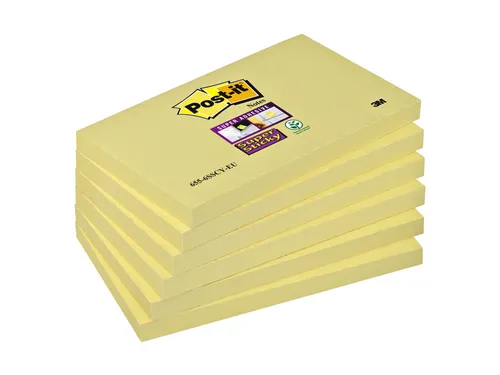 Memoblok Post-it 655 Super Sticky 76x127mm geel 6 stuks
