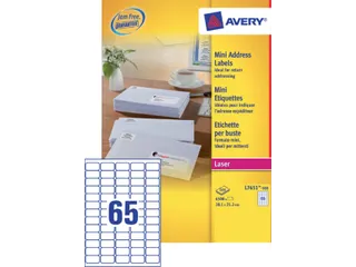 Etiket Avery L7651-25 38.1x21.2mm Laserprinter Wit 6500 stuks - 2