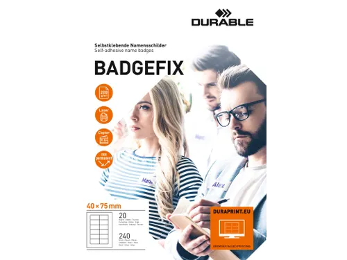 Naambadge etiket Durable 8334 40x75mm zelfklevend wit