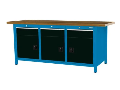 werkbank,HxBxD 860x2000x750mm,onderstel RAL5012,fronten RAL9005