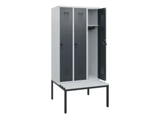 locker met bank,HxBxD 1950x900x815mm,3vak,vak B 300mm,draaigrendel - 1