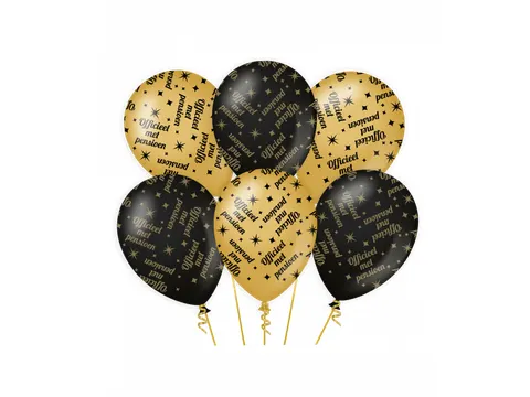 Ballonnen Classy party balloons 'Pensioen' 30cm Goud-Zwart 6 stuk
