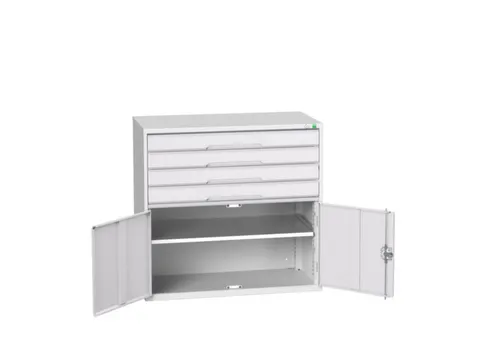 ladekast 1000x1050x550mm 4laden 2deuren uittrekbaar RAL7035