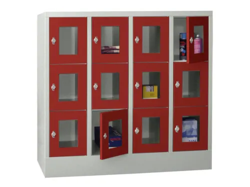 lockerkast,HxBxD 1187x1200x500mm,4x3vakken,RAL7035,front RAL3000