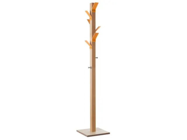 Staande kapstok 6jas-/2tashaken hout/polystyreen naturel/oranje