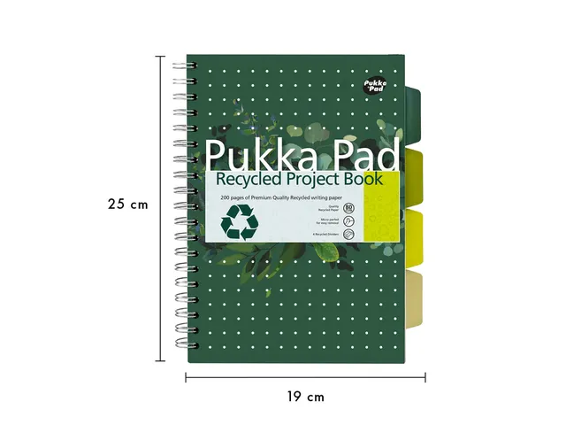 Projectboek Pukka Pad Recycled B5 lijn 4-tabs 200 pagina's 80gr groen