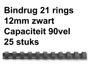 Bindrug Fellowes 12mm 21-rings A4 zwart 25stuks - 1