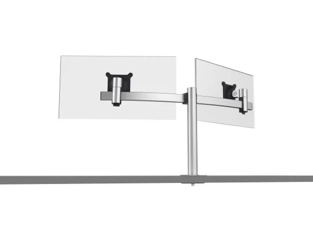 Bras 2 écrans Fixation bureau avec passe-câble Argent
