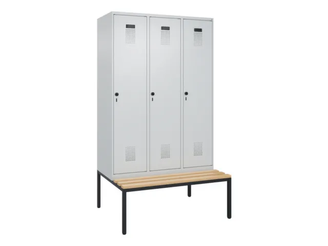 locker met bank,voor scheiding van kleding,HxBxD 2120x1200x815mm,3vak