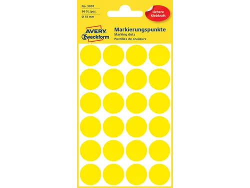 Etiket Avery Zweckform 3007 Rond Ø18mm Geel 96 Stuks