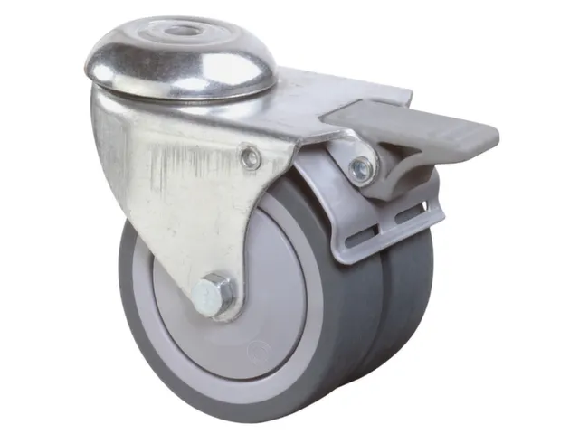 Dubbele Apparatenwiel Boutgat Zwenkw./rem 75x2x24mm 80kg