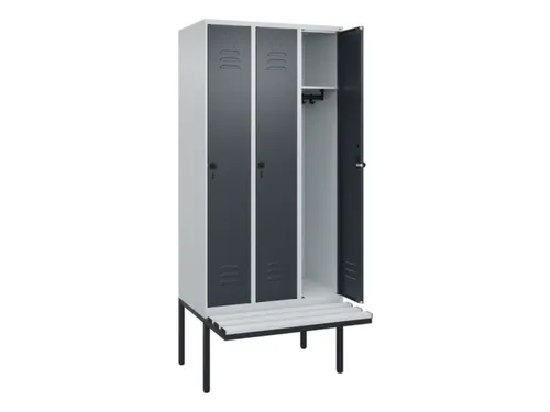 locker met bank,HxBxD 2120x900x815mm,3vak,vak B 300mm,draaigrendel
