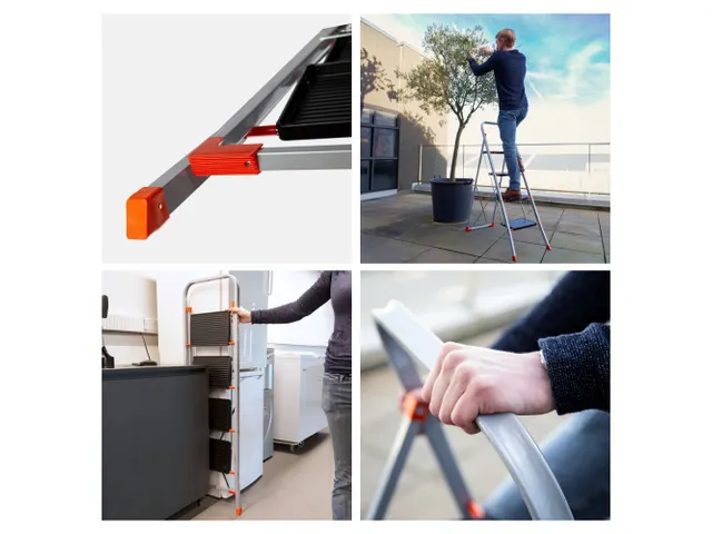 Huishoudtrap met hoge beugel 4 treden antislip inklapbaar tot 150 kg