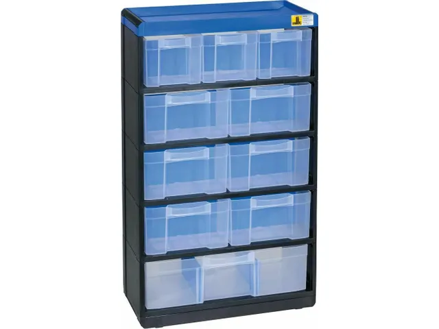 magazijnkast HxBxD 525x300x135mm 10laden behuizing zwart/blauw