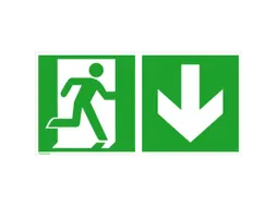 borden voor vluchtroutesignalering,nooduitgang rechts,pijl omlaag,PVC