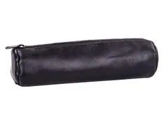 Trousse ronde Oxford 22x6cm cuir noir
