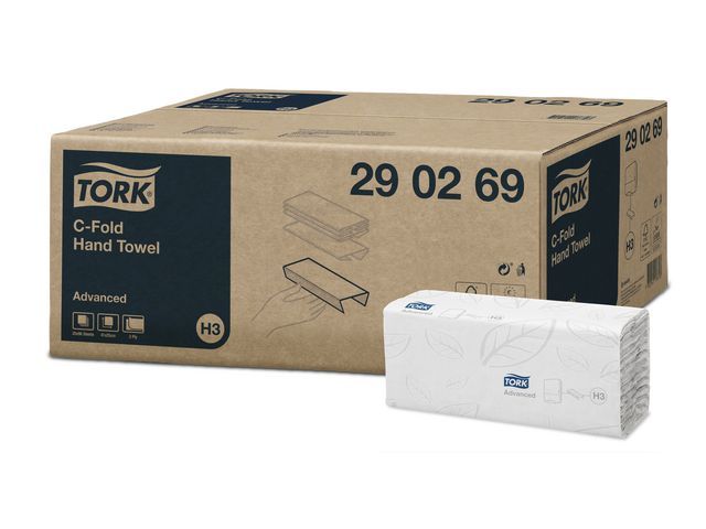 Handdoek Tork H3 Advanced 2-Laags c-vouw wit/doos 20x96 stuks | Vouwhanddoeken.nl