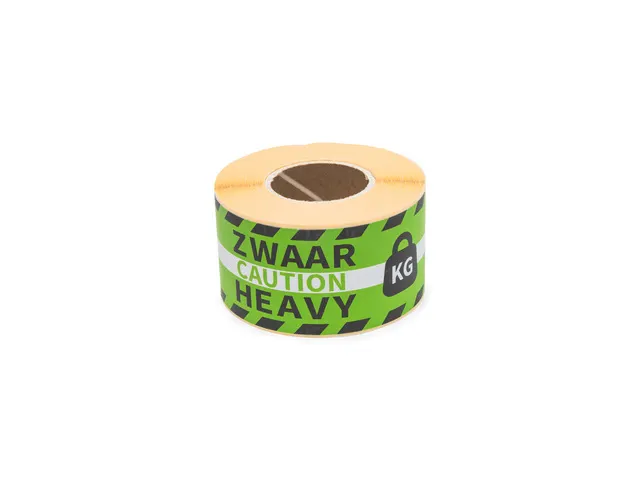 Gevaaretiket Raadhuis 46x125mm rol 250 stuks Heavy caution EN/NL groen