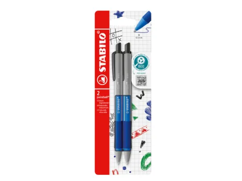 Balpen STABILO pointball colorful medium blauw blister à 2 stuks