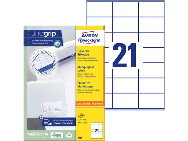 Etiquette Avery Zweckform 3481 70x41mm blanc 2100 pièces