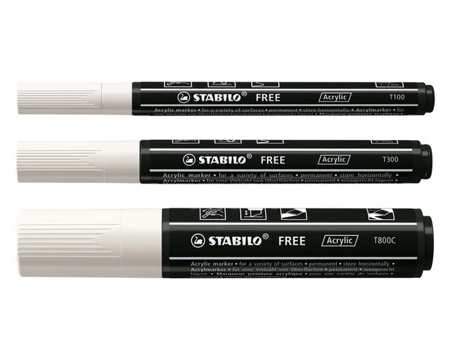 Acrylmarker STABILO Free Acrylic Mixed Tip wit set à 3 stuks
