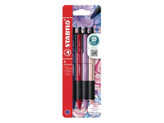 Balpen STABILO pointball Wildflower Assorti Medium 4 stuks