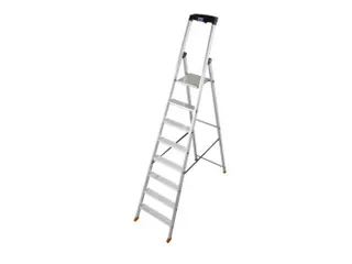 trapladder,eenzijdig,8treden,bordes met profiel,Stand H 1,7m - 1