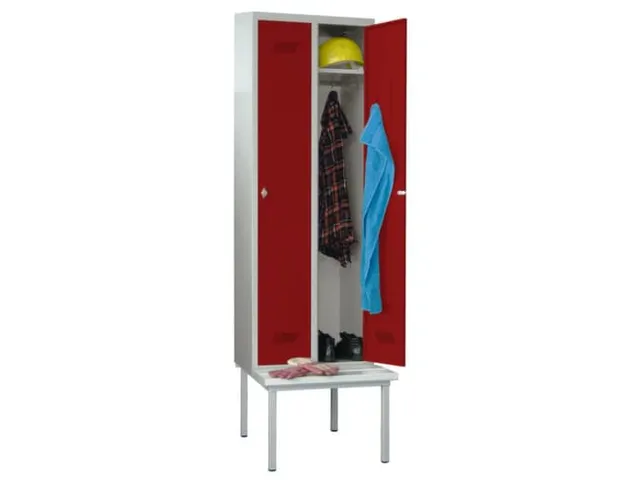 locker met bank,RAL 7035,HxBxD 2150x900x500mm,3vak,vak B 300mm