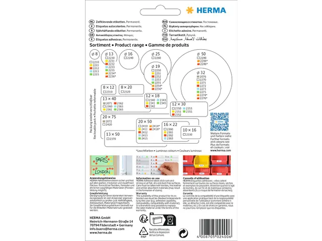 HERMA 2400 Universele etiketten 19x40mm Wit 640 stuks