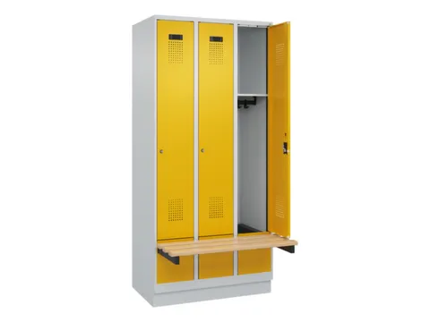 locker met bank,HxBxD 1950x900x815mm,3vak,vak B 300mm,cilinderslot