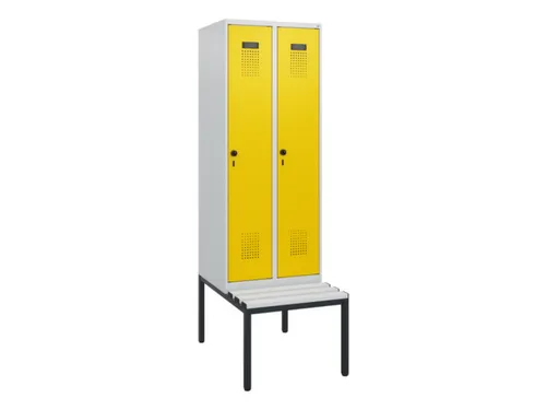 locker met bank,HxBxD 1950x600x815mm,2vak,vak B 300mm,draaigrendel
