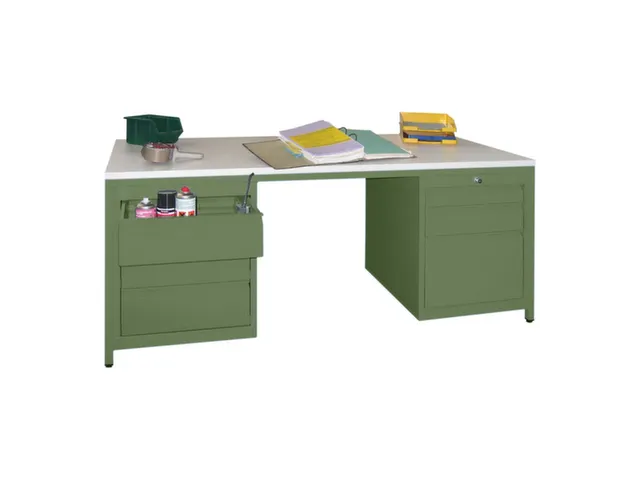 bureau pour atelier HxlxP 720x1700x800mm RAL7035 face avant RAL3000
