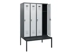 locker met bank,HxBxD 1950x1200x815mm,4vak,vak B 300mm,draaigrendel