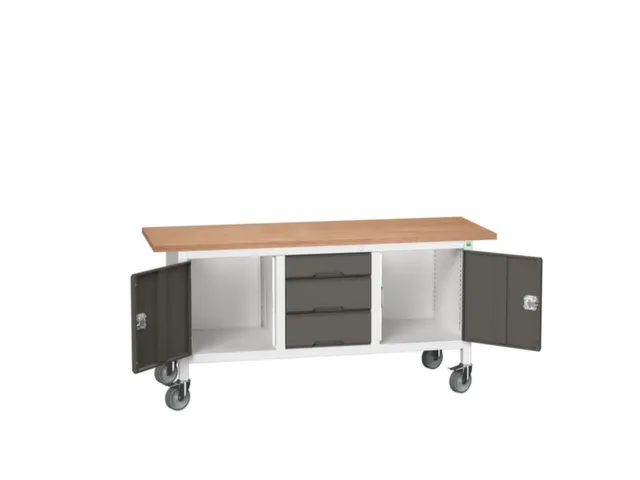 werkbank,HxBxD 830x1750x600mm,multiplexblad,uitrusting: 3laden,2kasten