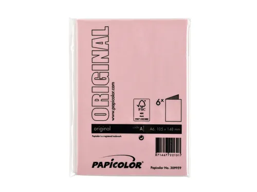 Correspondentiekaart Papicolor dubbel 105x148mm babyroze pak à 6 st