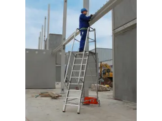 verrijdbare treden-platformladder,eenzijdig,9trede(n),stand H 2,1m - 5