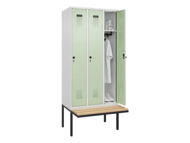 locker met bank,HxBxD 2120x900x815mm,3vak,vak B 300mm,draaigrendel