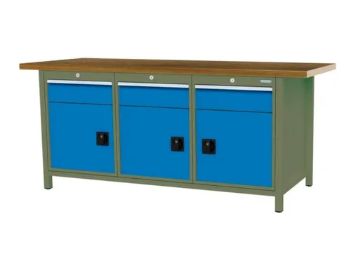 werkbank,HxBxD 860x2000x750mm,onderstel RAL6011,fronten RAL5012