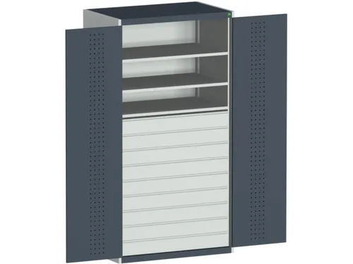 systeemkast 2000x1050x650mm 3xStalen bodem 9laden Ral7035 Ral7016